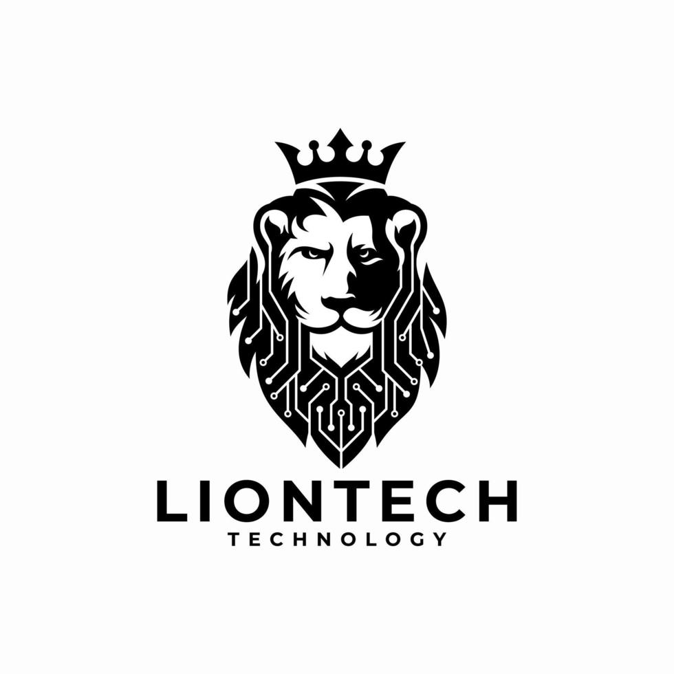 tête de lion technologie logo design illustration vectorielle vecteur