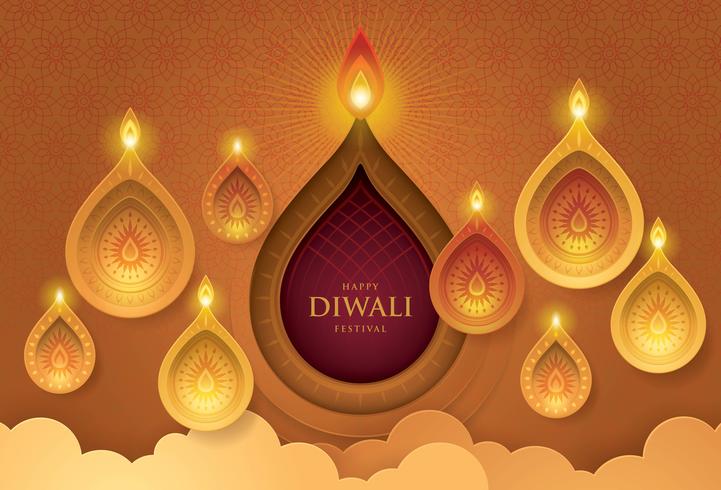 Joyeux festival de Diwali avec une lampe à huile Diwali vecteur