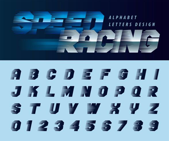 Alphabet avec effet de course rapide Lettres et chiffres vecteur