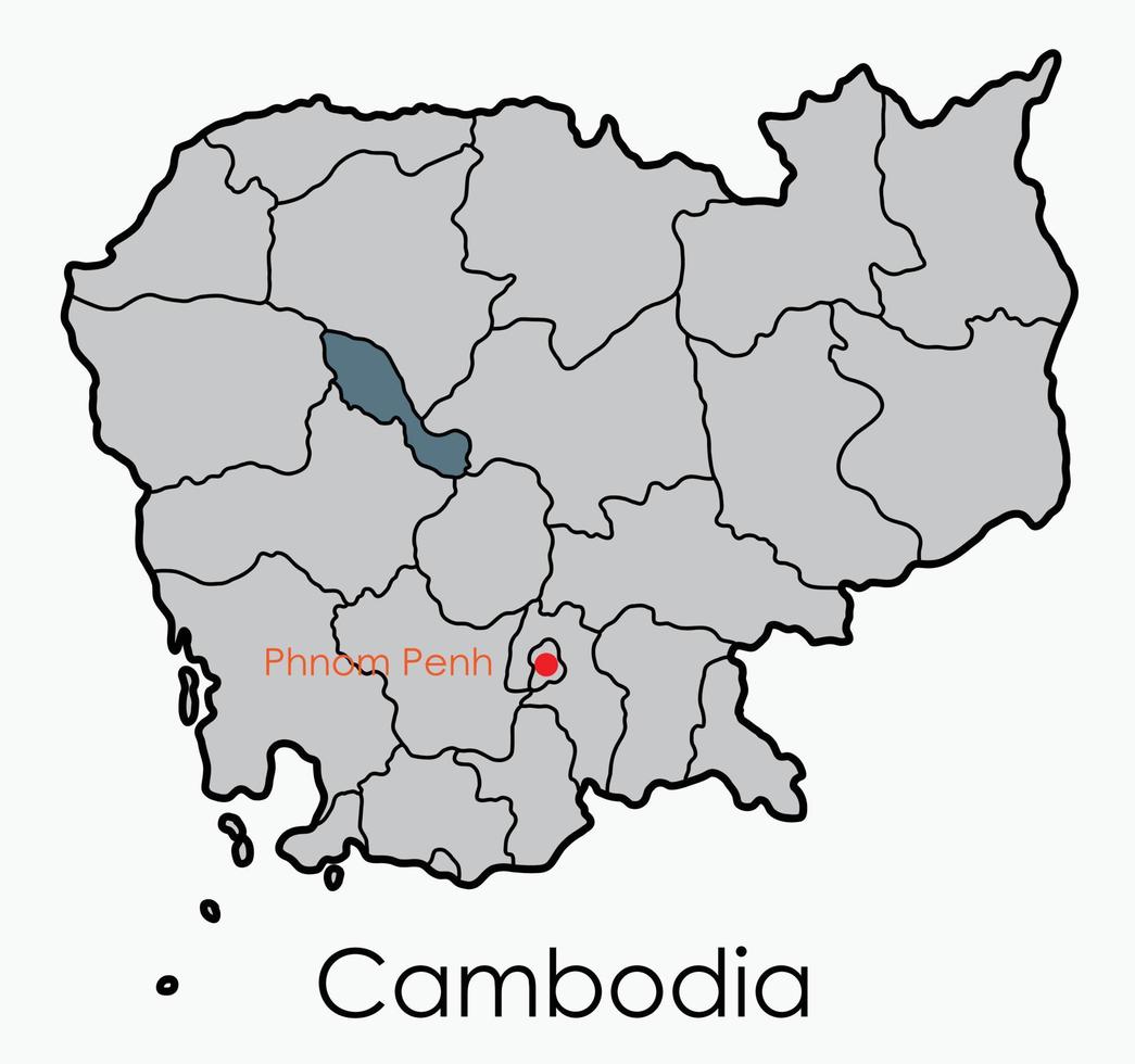 doodle carte de dessin à main levée du cambodge. vecteur