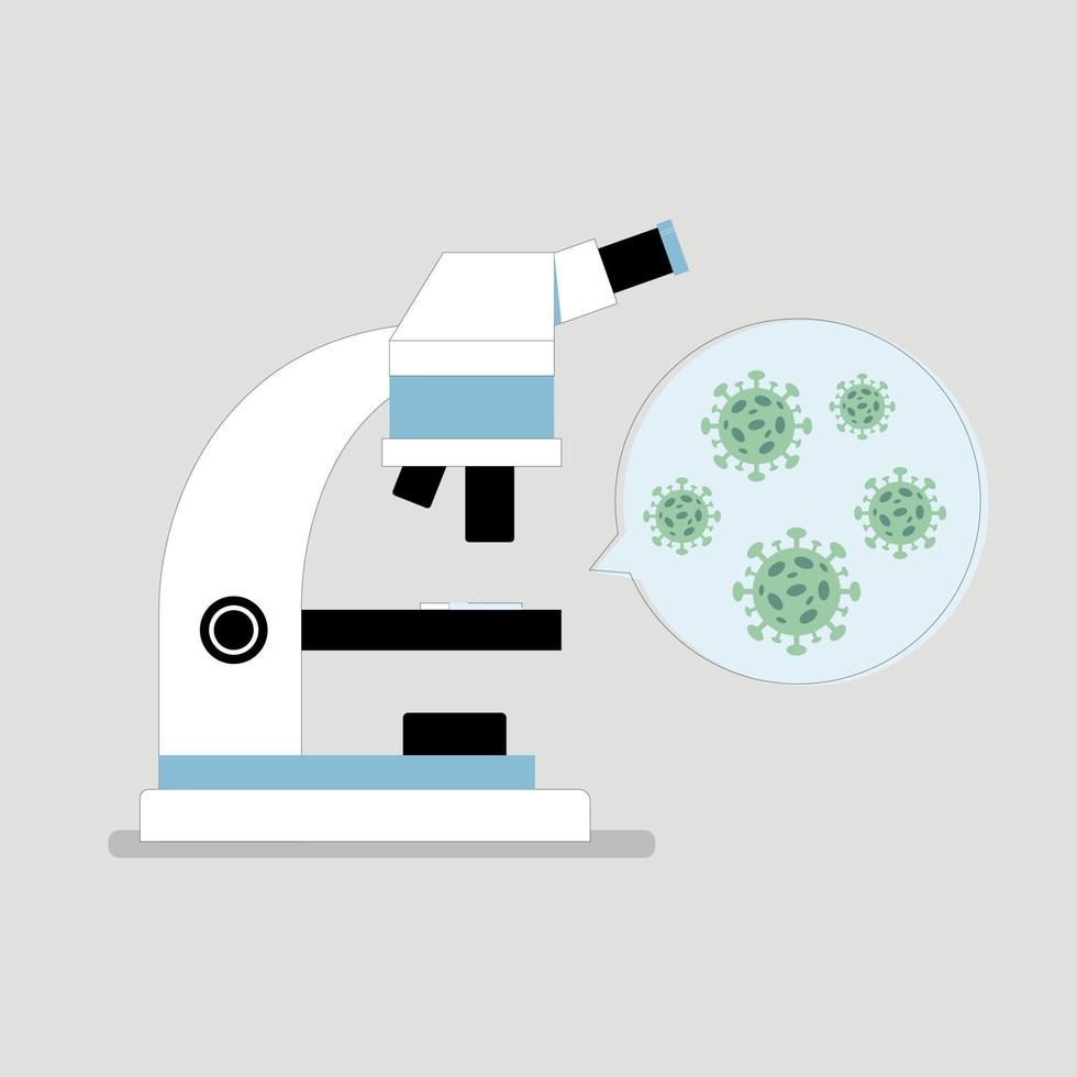 virus sous la conception de concept de microscope. coronavirus, illustration vectorielle covid-19. gros plan sur l'organisme pathogène. recherche en laboratoire, analyse, test. vecteur