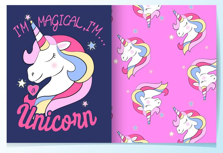 Licorne mignonne dessinée à la main avec jeu de motifs vecteur