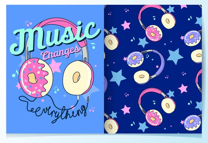 Casque de donut mignon dessiné avec un motif vecteur