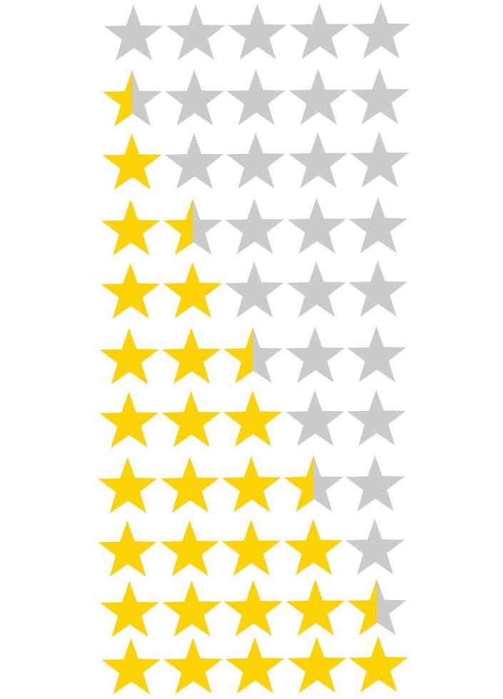 cinq étoiles rating.satisfaction level.customer feedback.rate status level.golden and gray.full and half.caroon vector illustration.flat design.sign, symbole, icône ou logo.