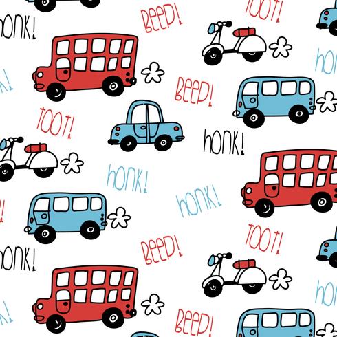 Modèle de bus et de voiture dessiné à la main vecteur