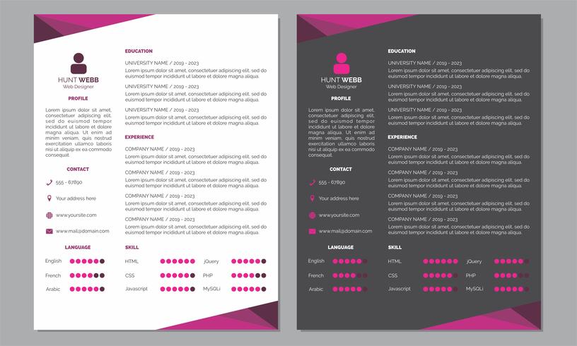 Curriculum Vitae Resume Couleur propre et rose foncé vecteur