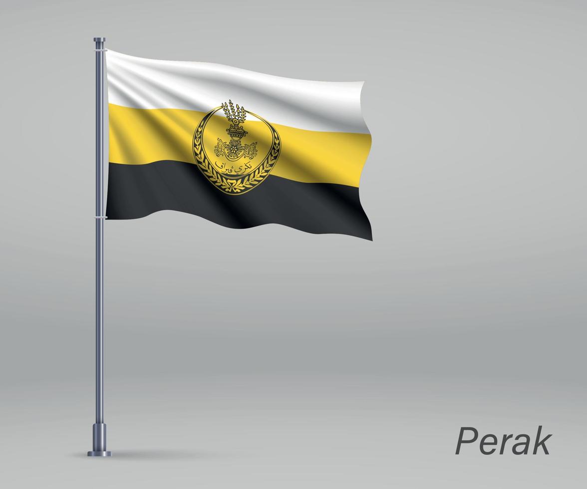 agitant le drapeau du perak - état de la malaisie sur le mât. vecteur