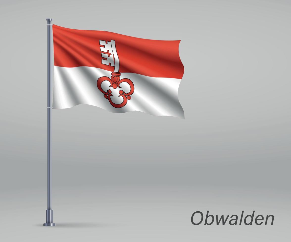 agitant le drapeau d'obwald - canton de suisse sur mât. vecteur