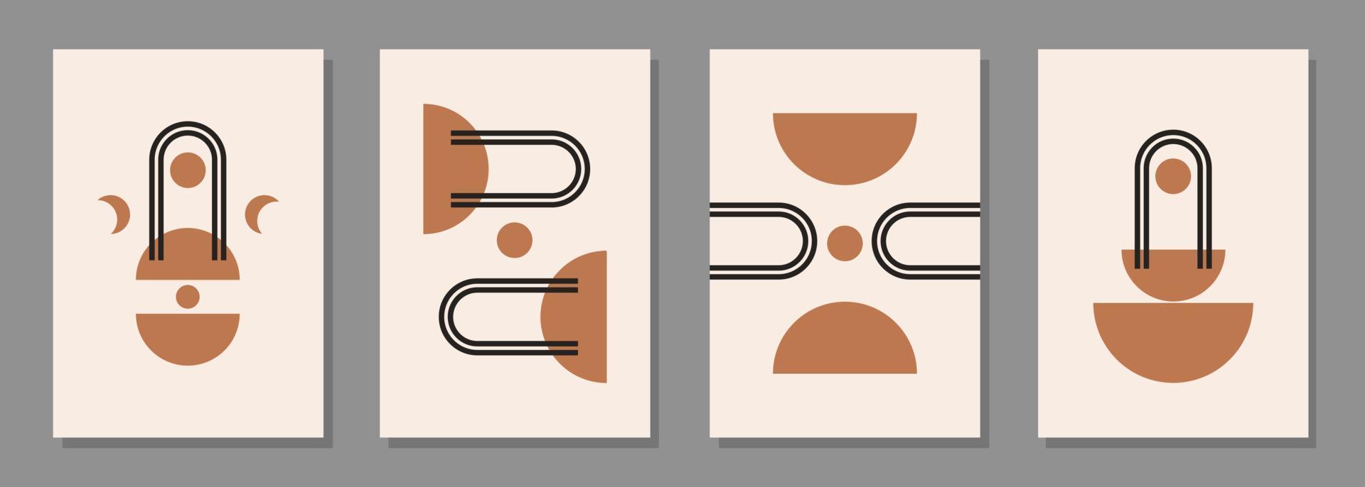 arrière-plans esthétiques abstraits modernes avec des formes et des lignes d'équilibre géométrique. décoration murale de style bohème. impression vectorielle du milieu du siècle pour la couverture, le papier peint, la carte, les médias sociaux, la décoration intérieure vecteur