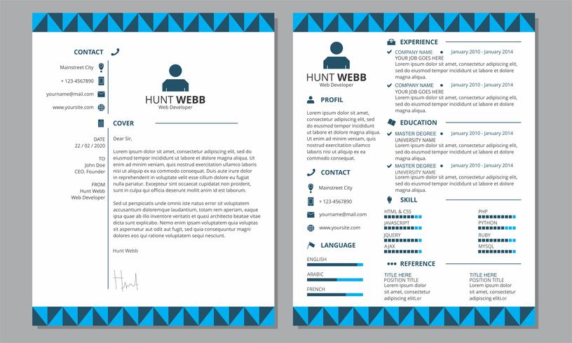 Curriculum Vitae Resume Cover Modèle d&#39;en-tête de pied de page bleu vecteur