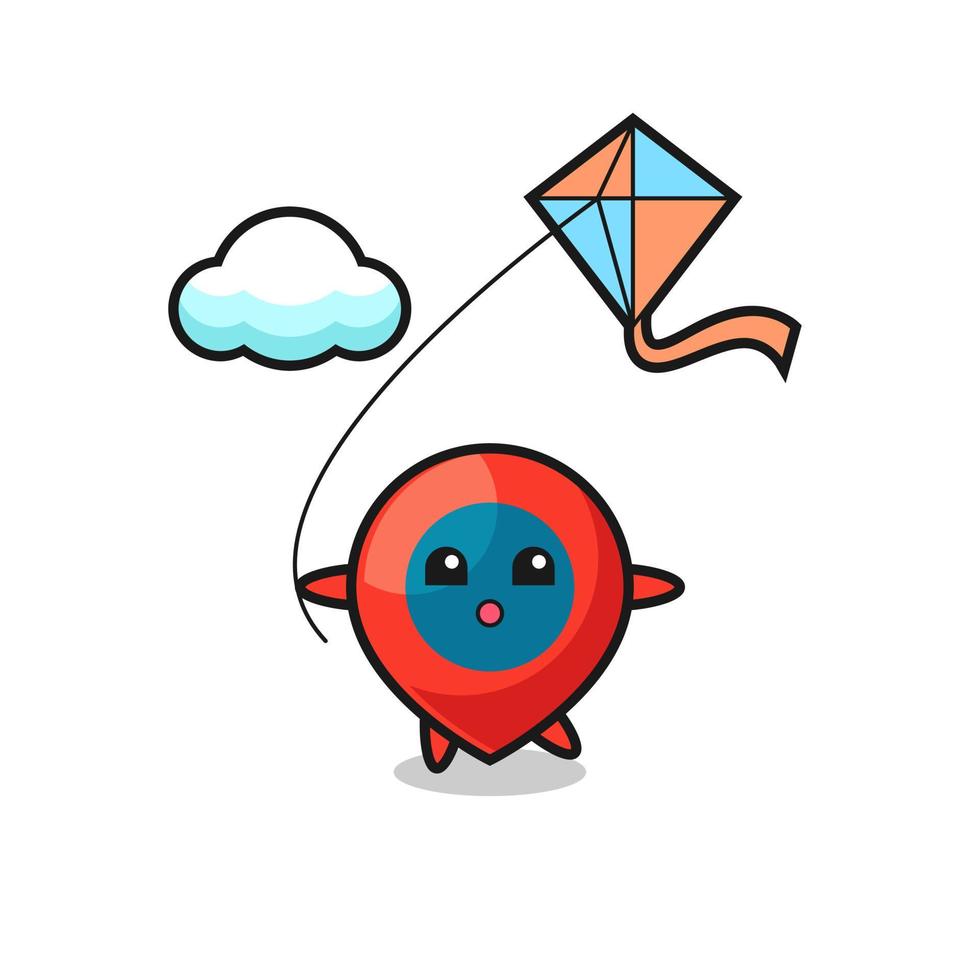 illustration de la mascotte du symbole de localisation joue au cerf-volant vecteur