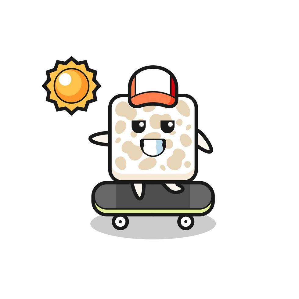 illustration de personnage de tempeh faire du skateboard vecteur