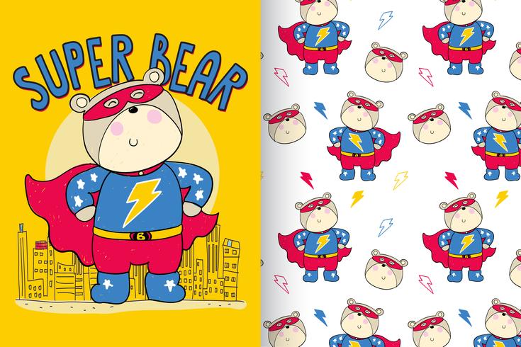 Super Bear Set Pattern Pattern dessiné à la main vecteur