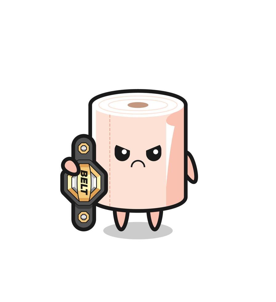 personnage de mascotte de rouleau de tissu en tant que combattant mma avec la ceinture de champion vecteur