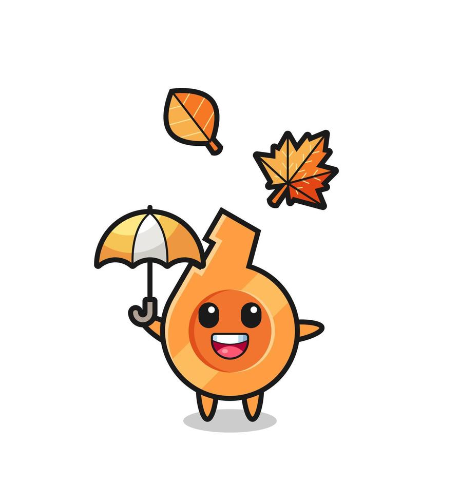 dessin animé du sifflet mignon tenant un parapluie en automne vecteur