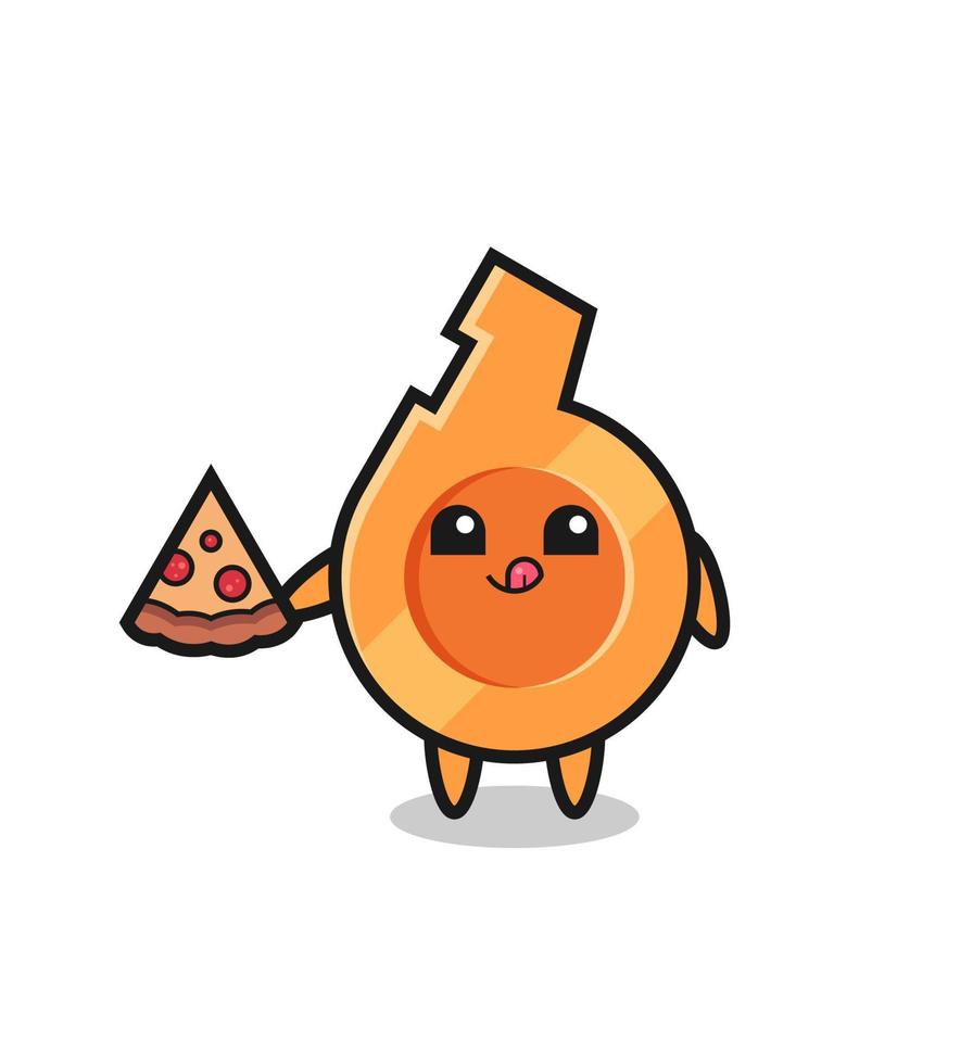 mignon, sifflet, dessin animé, manger, pizza vecteur