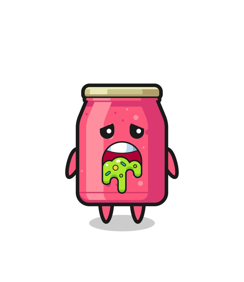 le mignon personnage de confiture de fraise avec vomi vecteur