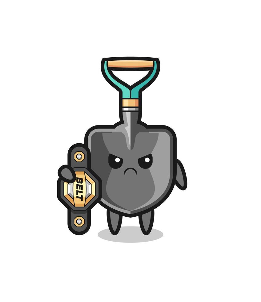 personnage de mascotte de pelle en tant que combattant mma avec la ceinture de champion vecteur