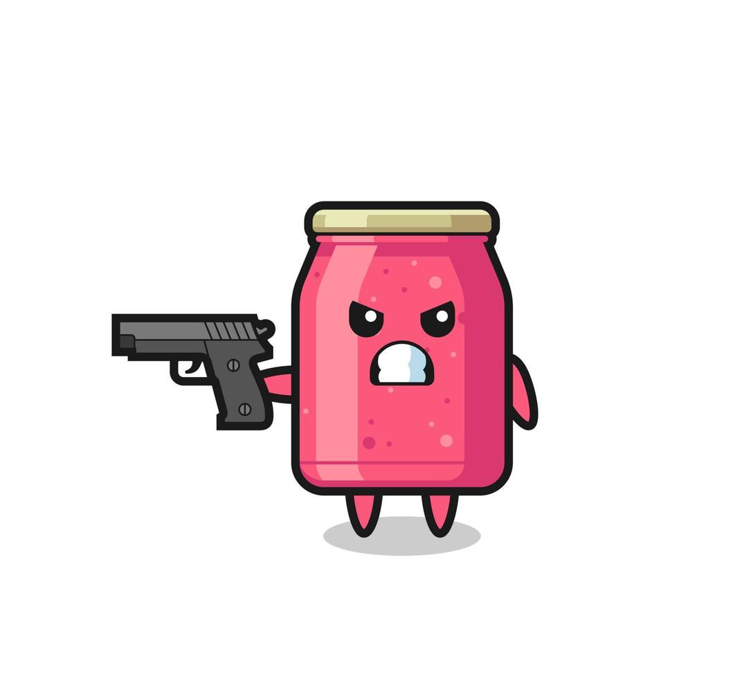 le mignon personnage de confiture de fraises tire avec un pistolet vecteur