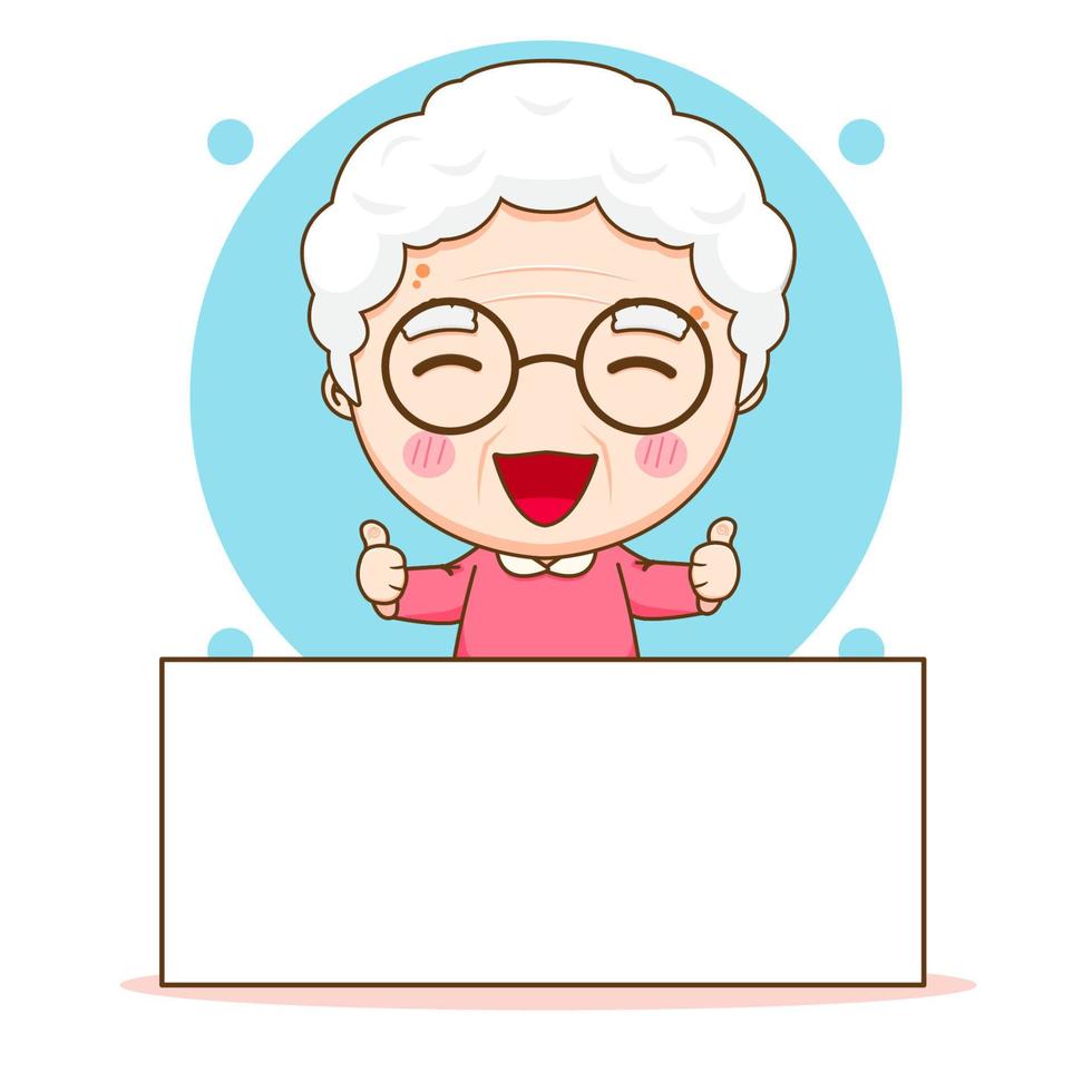 mignon grand-mère avec personnage de dessin animé de plateau vide vecteur