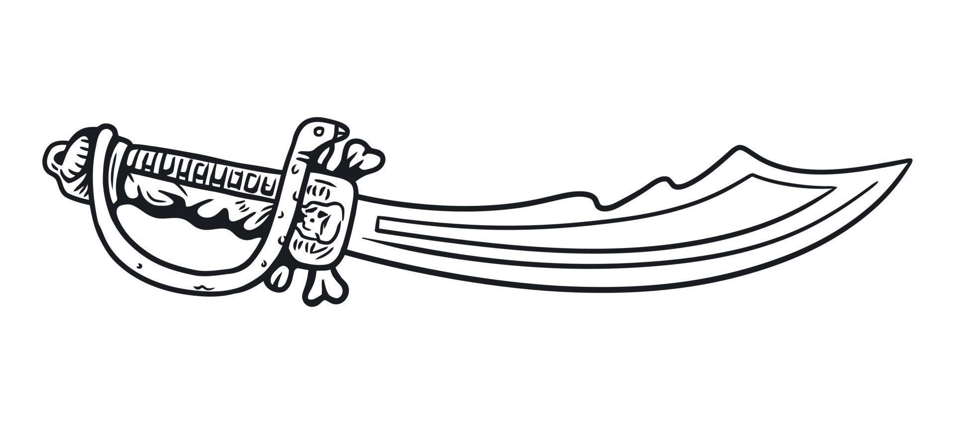 épée de pirate courbe vintage. illustration d'art de ligne vecteur dessiné à la main