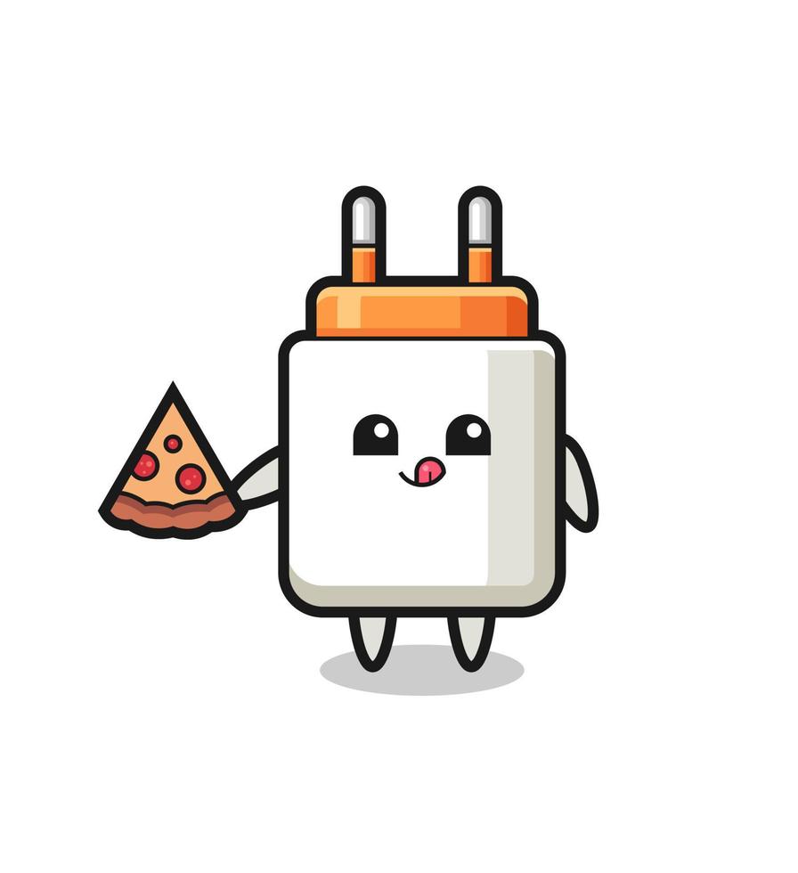 dessin animé mignon adaptateur secteur manger de la pizza vecteur