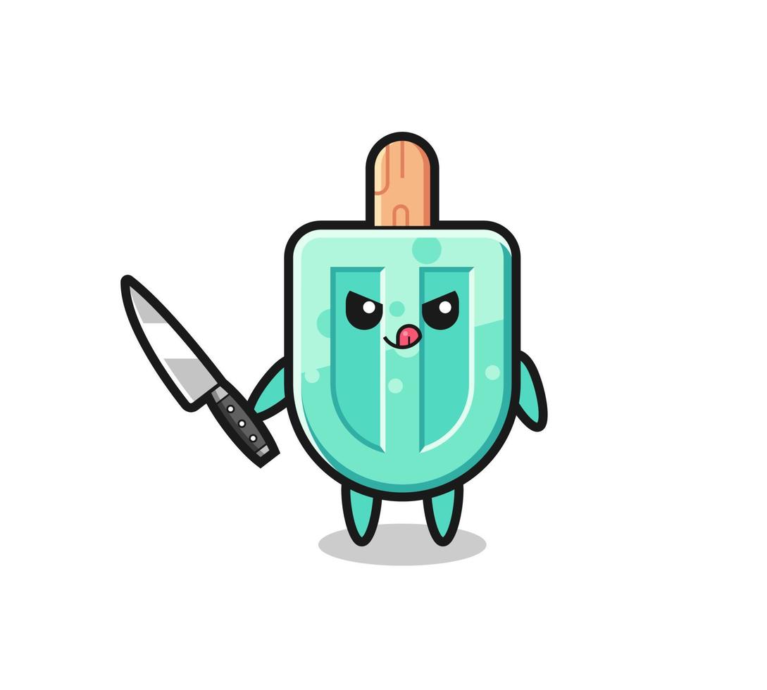 jolie mascotte de popsicles en tant que psychopathe tenant un couteau vecteur