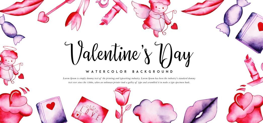 Aquarelle Cupidon Valentine Bannière vecteur