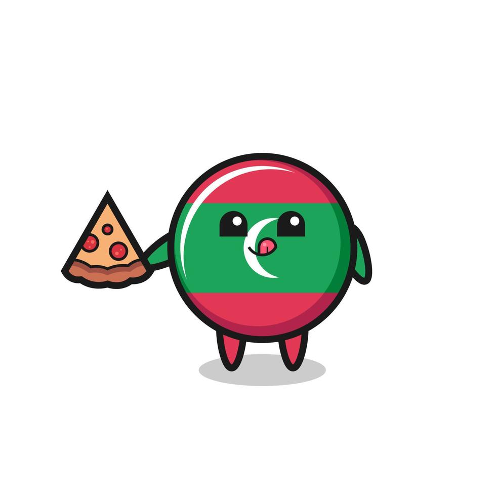 dessin animé mignon drapeau maldives manger de la pizza vecteur