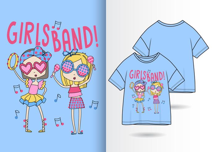 Bande dessinée filles bande t-shirt design vecteur