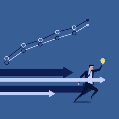 Homme d&#39;affaires en cours d&#39;exécution tenant l&#39;idée avec la flèche dirigeant le progrès vecteur