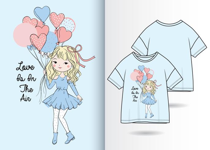 L&#39;amour est dans l&#39;air dessiné à la main fille Design Tshirt vecteur