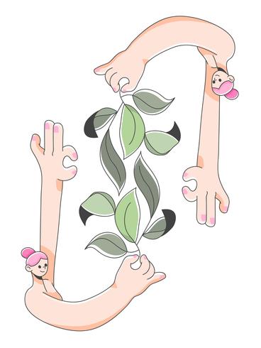 fille tenant illustration de plante mignonne vecteur