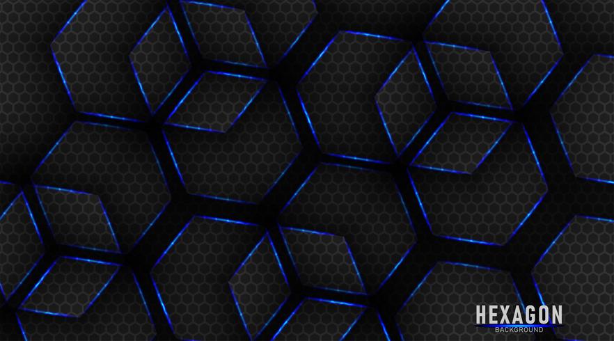 Technologie hexagones en métal brillant bleu et noir vecteur