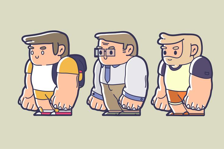 Chibi personnage design d&#39;un enfant, employé de bureau et vieil homme à la barbe vecteur