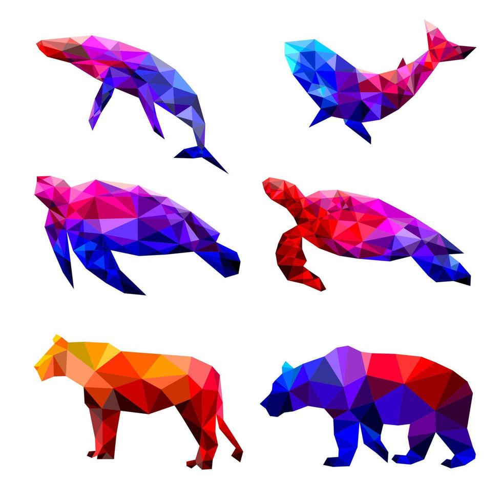 ensemble d'animaux géométriques polygonaux isolés sur fond blanc. illustration vectorielle. vecteur