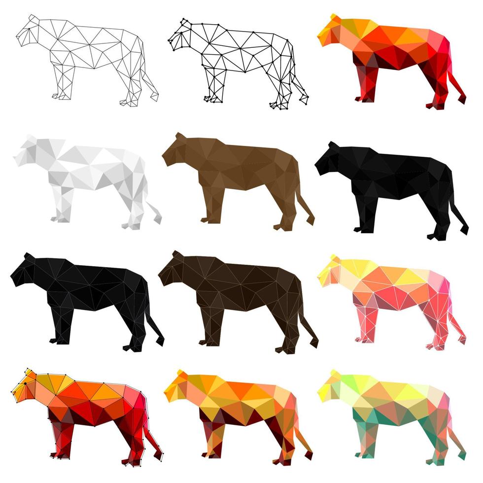 ensemble de polygone de lion géométrique. illustration vectorielle. vecteur