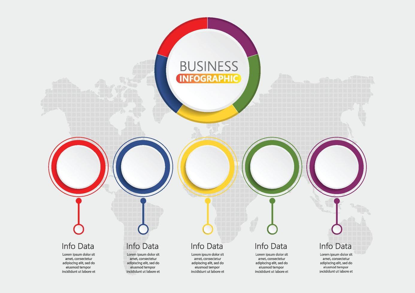 modèle d'infographie 3d abstrait avec cinq étapes pour réussir. modèle de cercle d'affaires avec des options pour la brochure, le diagramme, le flux de travail, la chronologie, la conception Web. vecteur eps 10