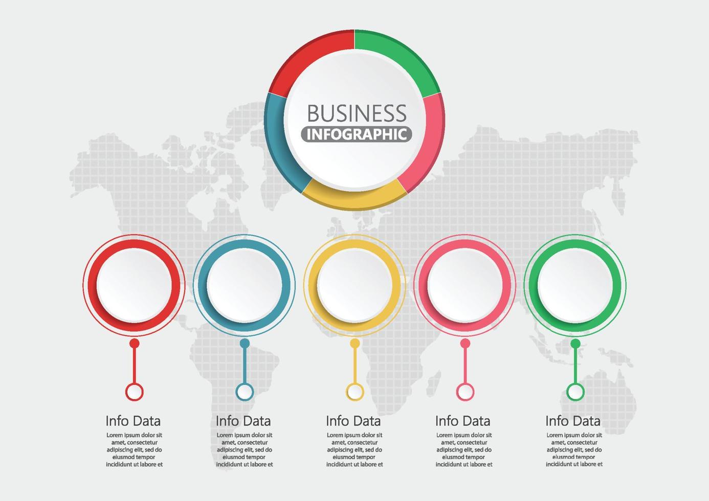 modèle d'infographie 3d abstrait avec cinq étapes pour réussir. modèle de cercle d'affaires avec des options pour la brochure, le diagramme, le flux de travail, la chronologie, la conception Web. vecteur eps 10