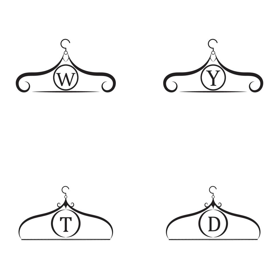 logo vectoriel de mode. logo du cintre. logo de la lettre. emblème de tailleur. icône de garde-robe - dessin vectoriel
