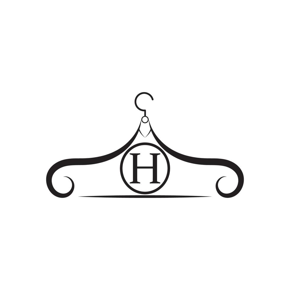 logo vectoriel de mode. logo du cintre. logo de la lettre h. emblème de tailleur. icône de garde-robe - dessin vectoriel