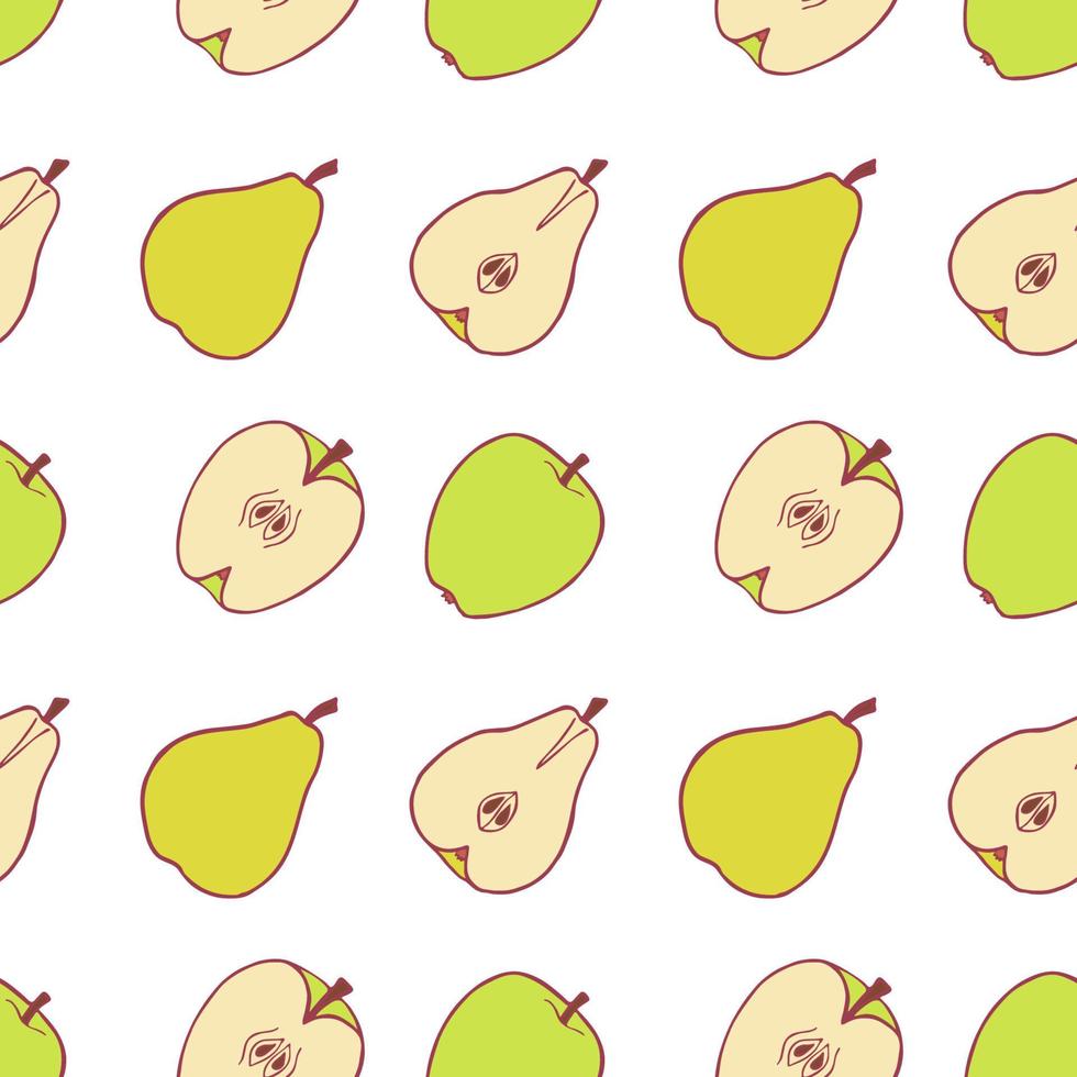 modèle sans couture de poire et de pomme de fruit, grande conception à toutes fins. motif de texture de tissu dessiné à la main. fond d'aliments sains. graphique d'été de style plat de vecteur. sur fond blanc. vecteur