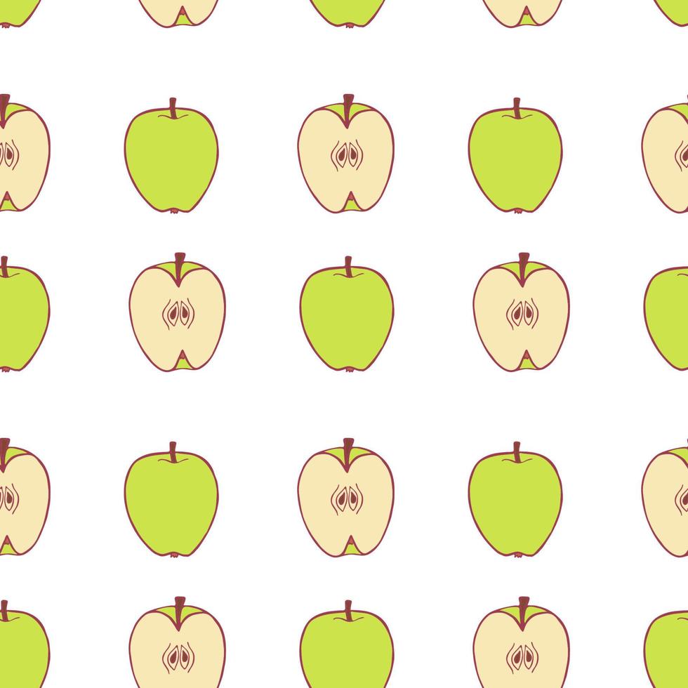 modèle sans couture de pomme de fruit, grande conception à toutes fins. motif de texture de tissu dessiné à la main. fond d'aliments sains. graphique d'été de style plat de vecteur. sur fond blanc. vecteur