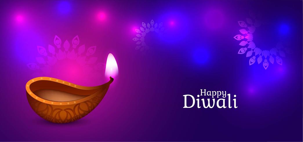 Joyeux Diwali brillant design décoratif violet et bleu vecteur