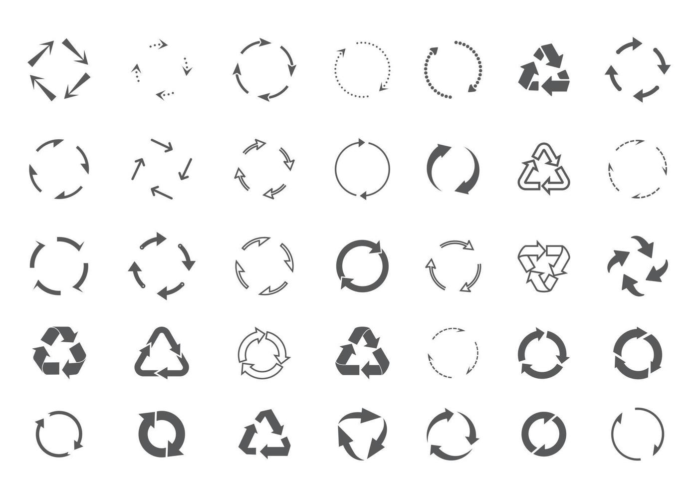 ensemble de flèches de cercle gris sur fond blanc. icônes vectorielles. vecteur