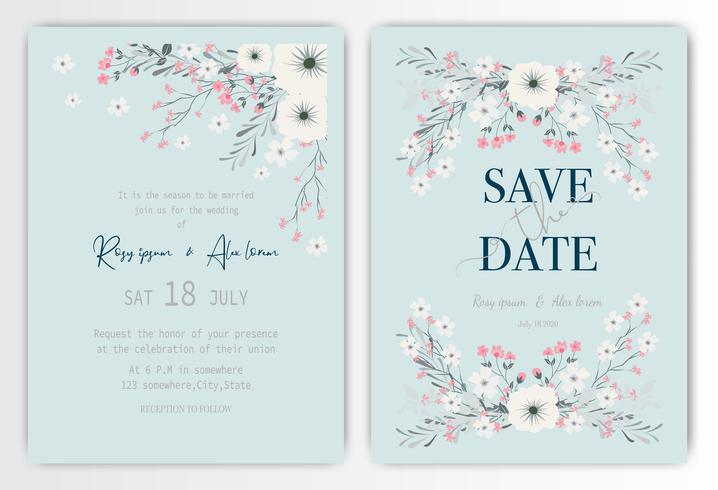 carte d&#39;invitation de mariage avec floral coloré et feuilles. vecteur