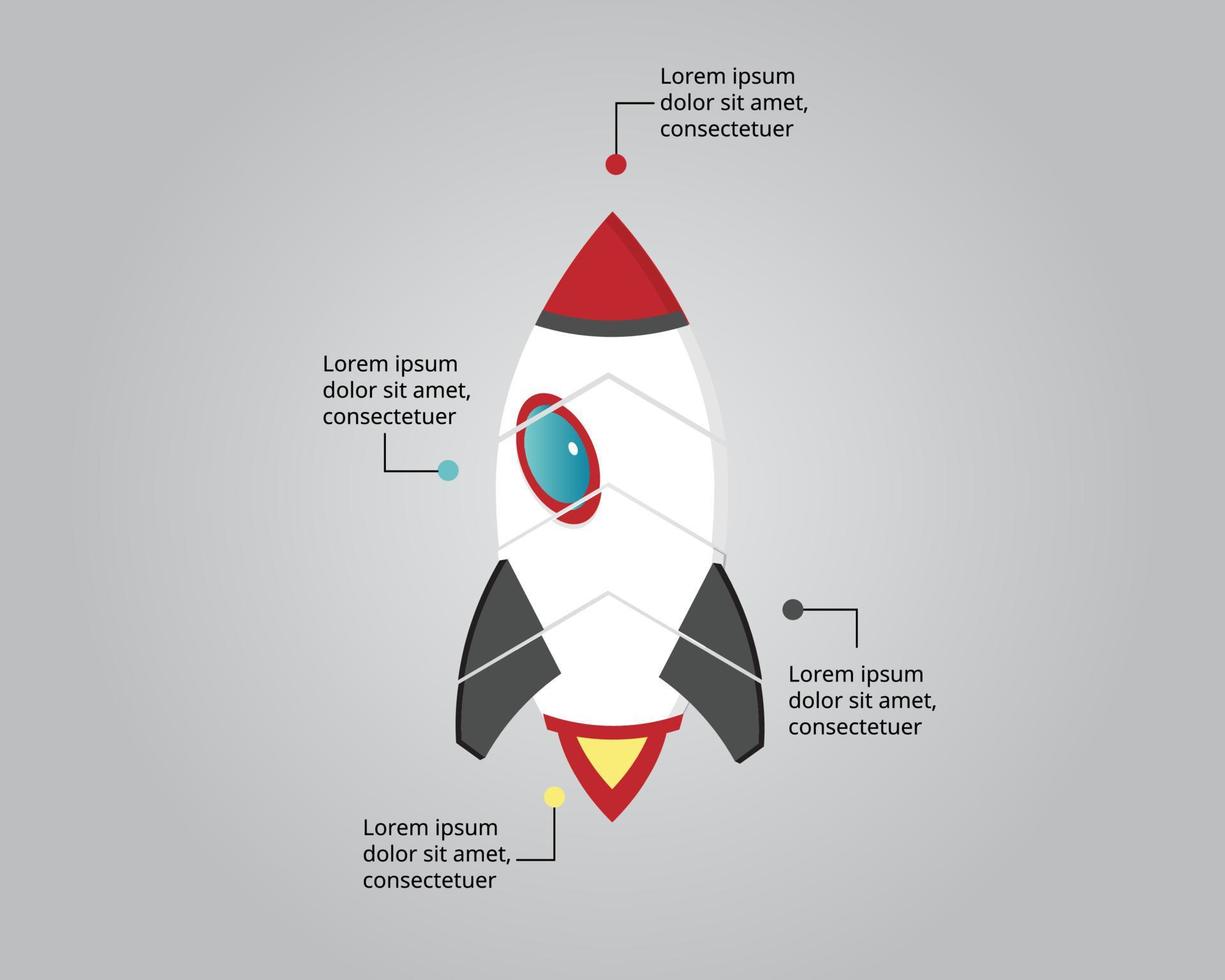 modèle de fusée pour infographie pour présentation pour 4 éléments vecteur