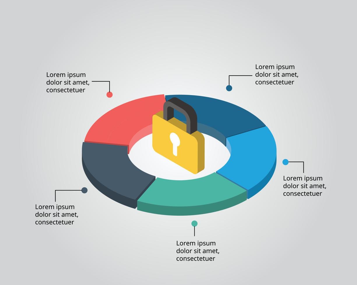 modèle de sécurité de cadenas pour infographie pour présentation pour 5 éléments vecteur