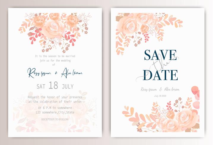 carte d&#39;invitation de mariage avec floral coloré et feuilles. vecteur