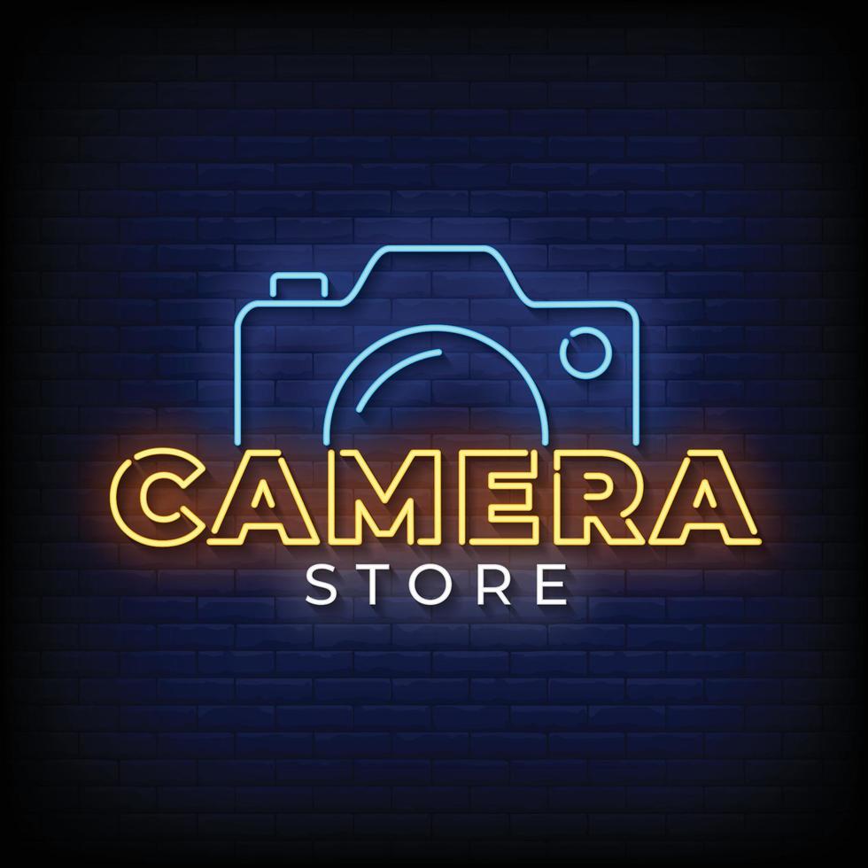 caméra magasin enseignes au néon style texte vecteur